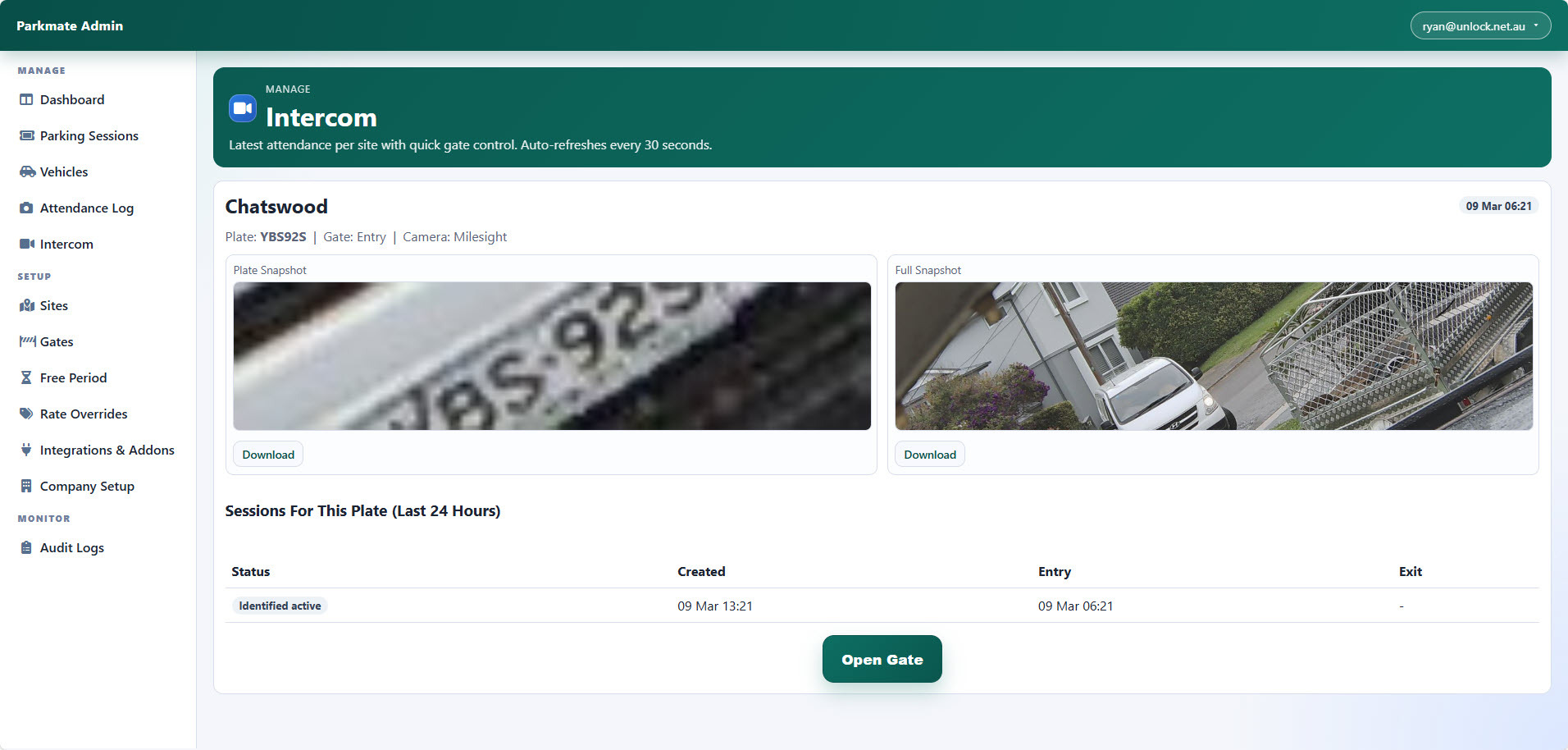 Intercom and gate actions