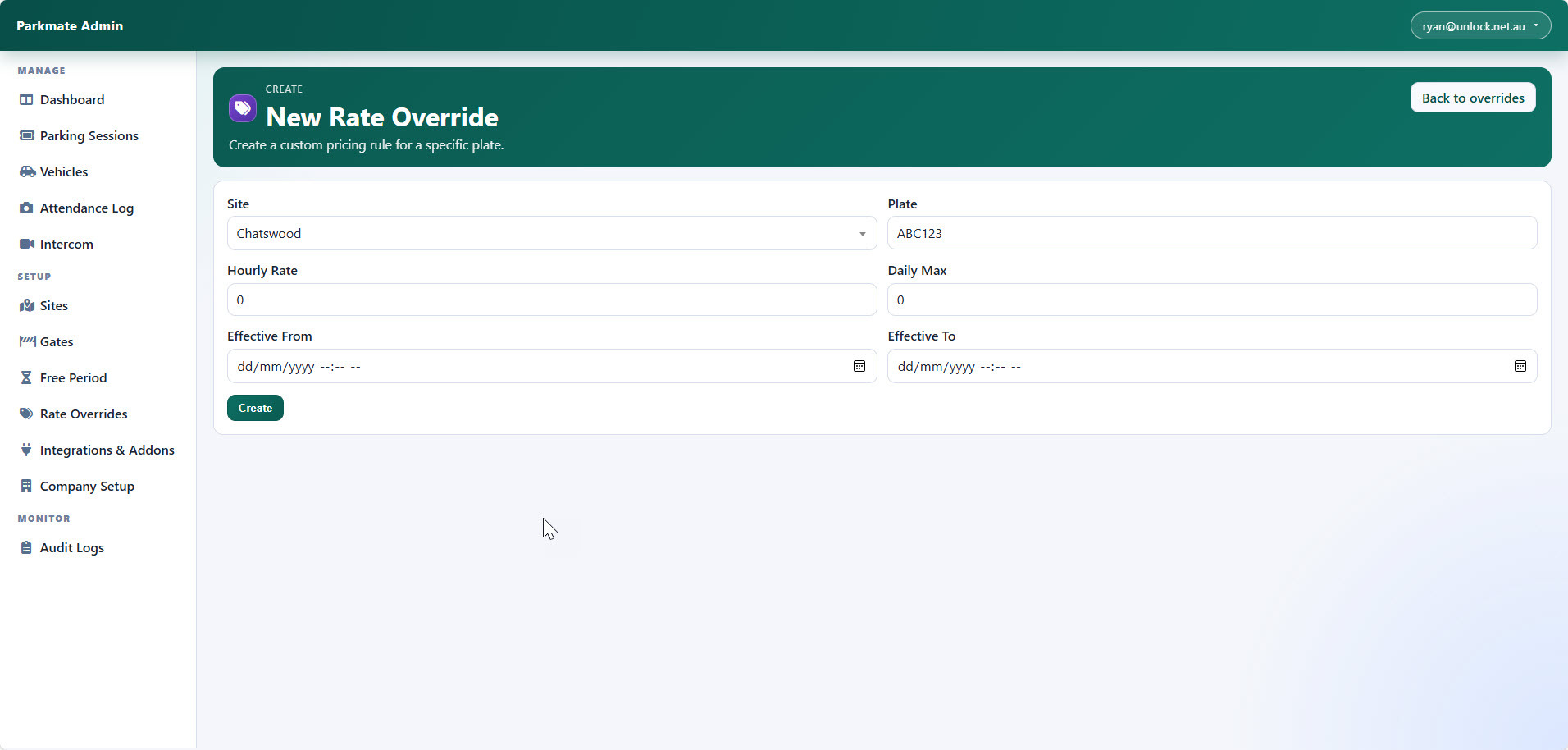 Plate-based pricing overrides